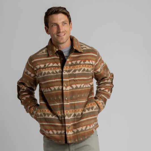 LIV Outdoors Men's Bear Pebbled Fleece Shirt Jacket in Print Sepia Aztec Stripe