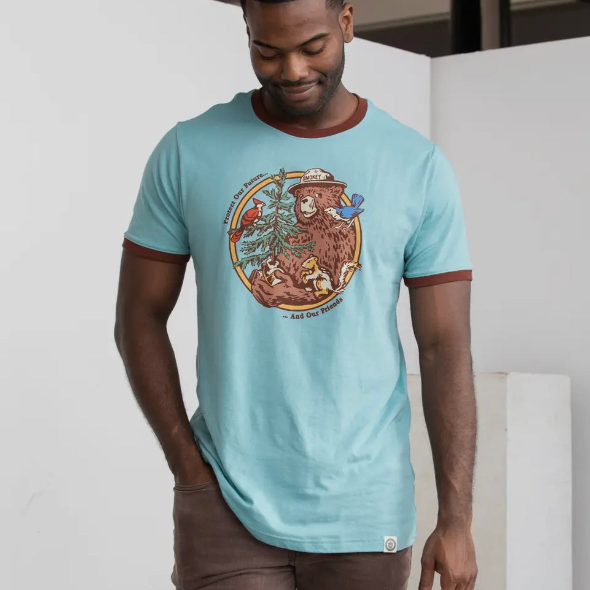 The Landmark Project Smokey's Friends Ringer Tee Glacier Blue/Redwood