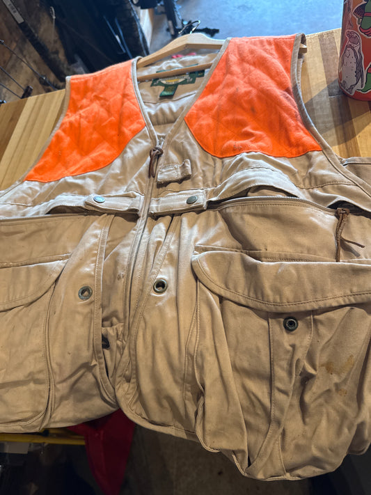 USED 7/20/26 Cabelas Vintage Hunting Vest Khaki/Orange L *small holes*