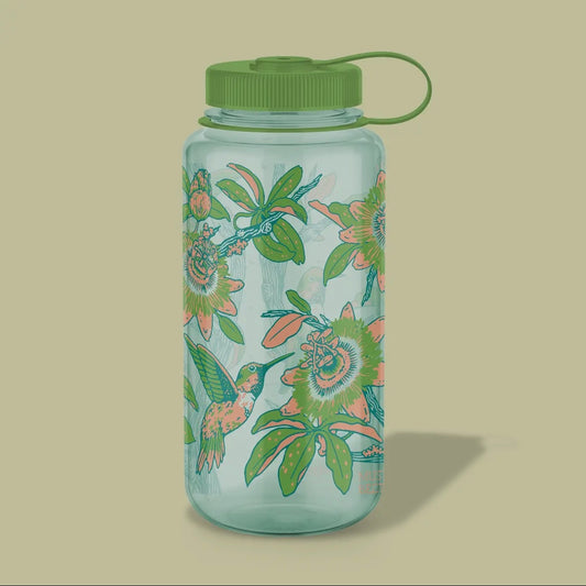 Mustard Beetle Illustration Hummingbirds, 32oz Wide Mouth Nalgene Water Bottle