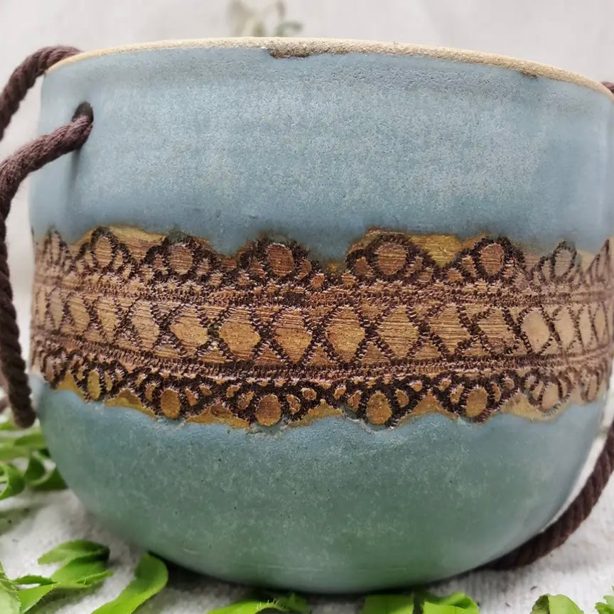 Turtle Hollow Pottery Boho Lace Hanging Planter
