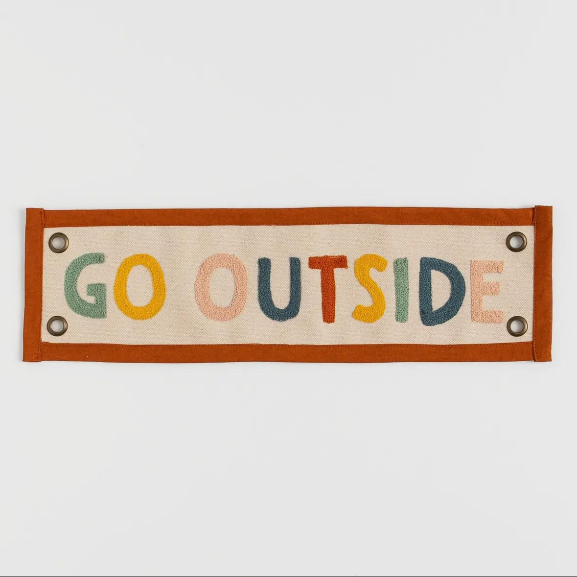 Rainbow Go Outside Embroidered Canvas Banner