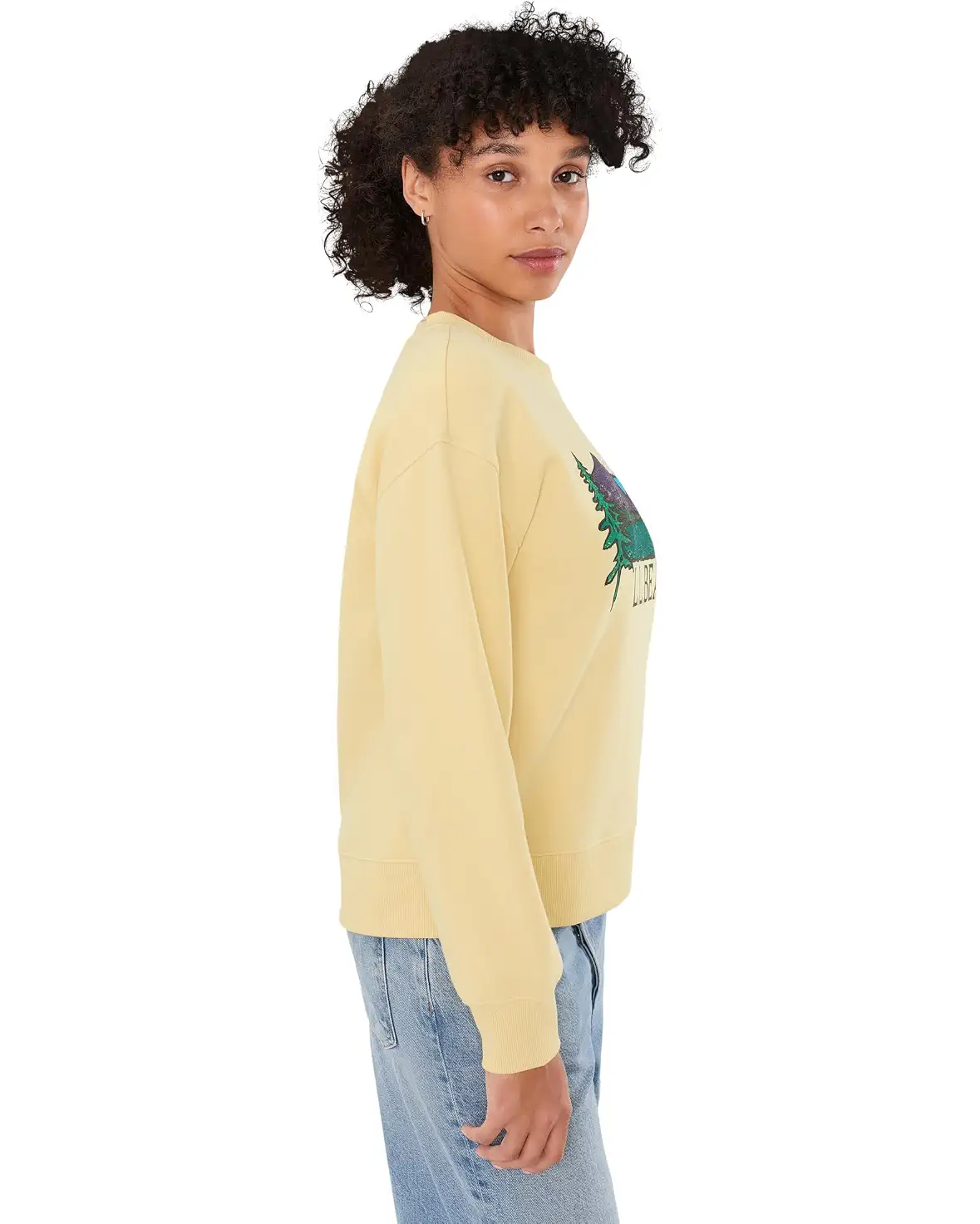 L.L. Bean Mountain Classic Logo Crew Sweatshirt W's Reg Straw Painted Outdoor Tradition