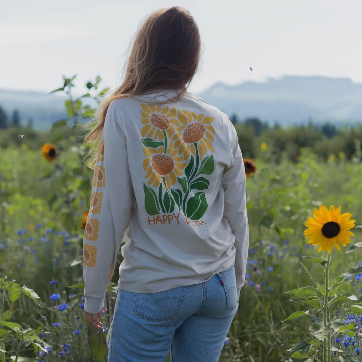 Happy Earth Sunflowers Long Sleeve Tee