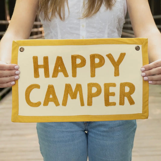 Happy Camper Embroidered Canvas Banner