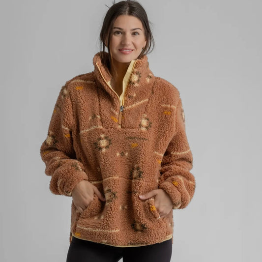 LIV Outdoors Women's Ainsley Plush Sherpa Pullover Lion Quail Aztec