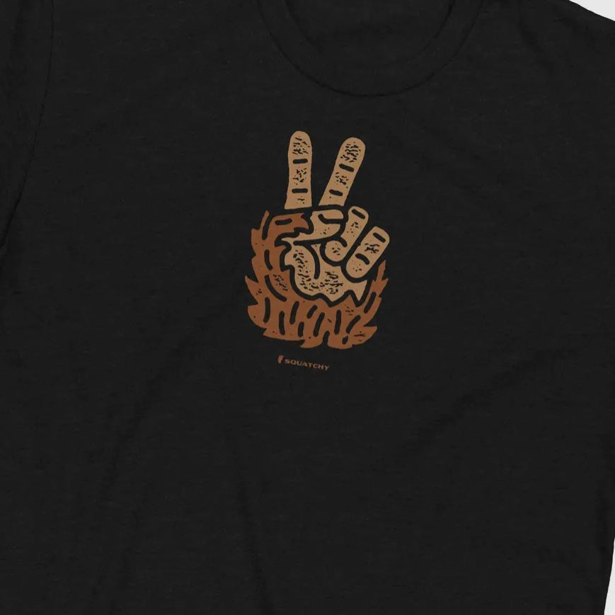 Squatchy Bigfoot Peace Graphic T Shirt | Sasquatch Says Peace