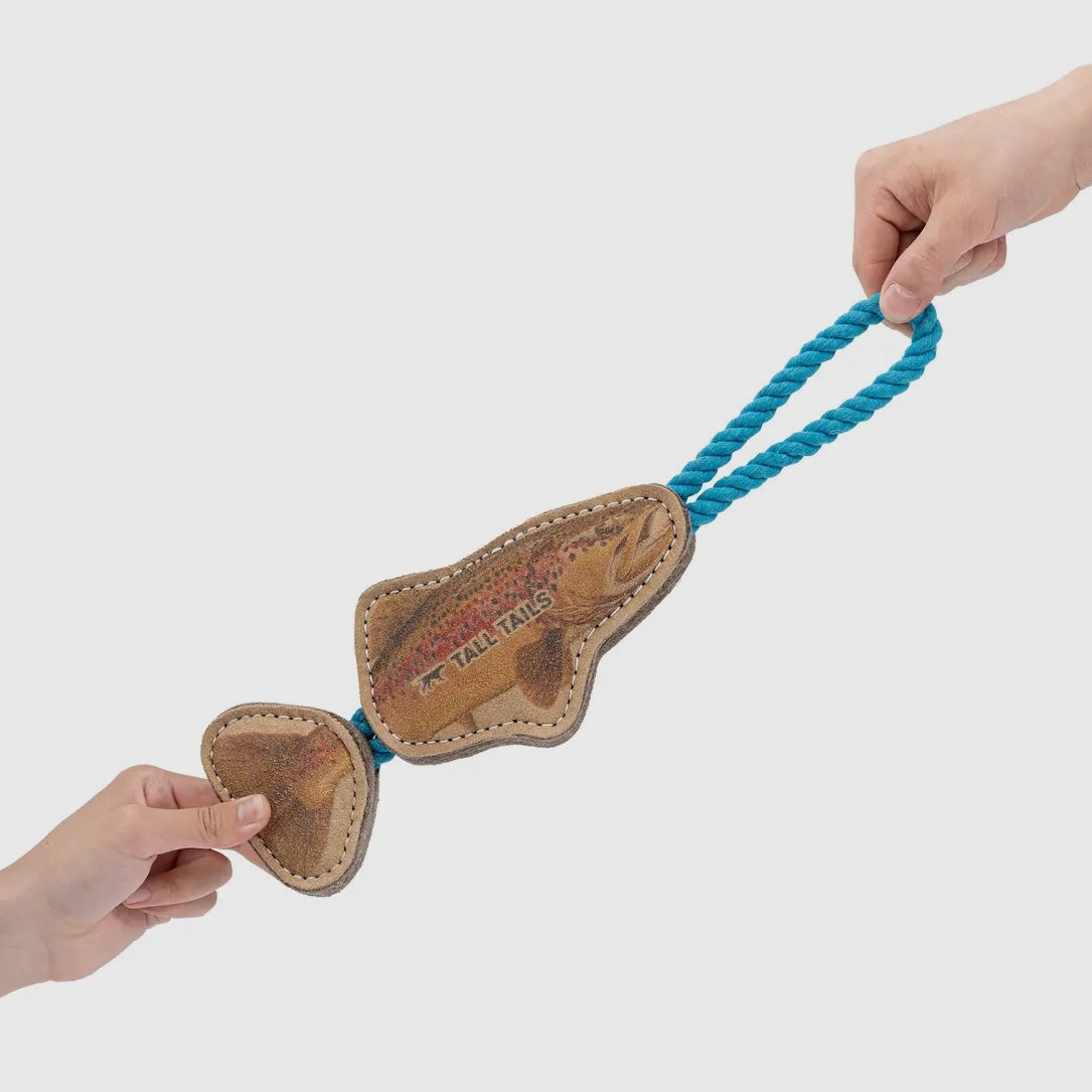 Natural Leather Jointed Trout Tug Dog Toy