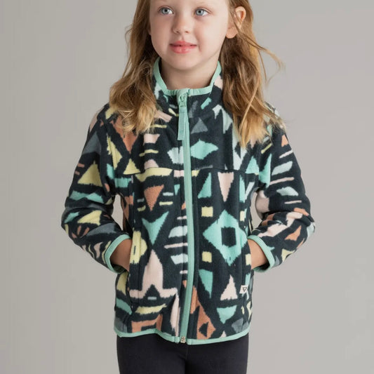 LIV Outdoor Girls Microfleece Full Zip Jacket in Neptune Green Ethnic Diamond