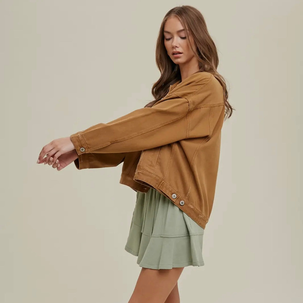 Washed Denim Jacket in Camel