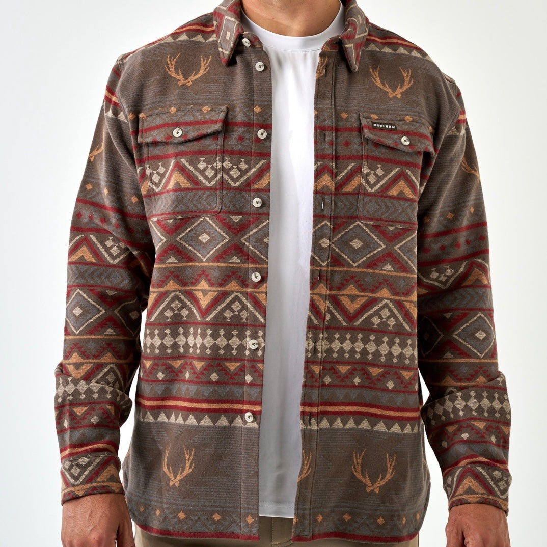 Burlebo Vintage Heavyweight Flannel - Whitetail Aztec - Brown