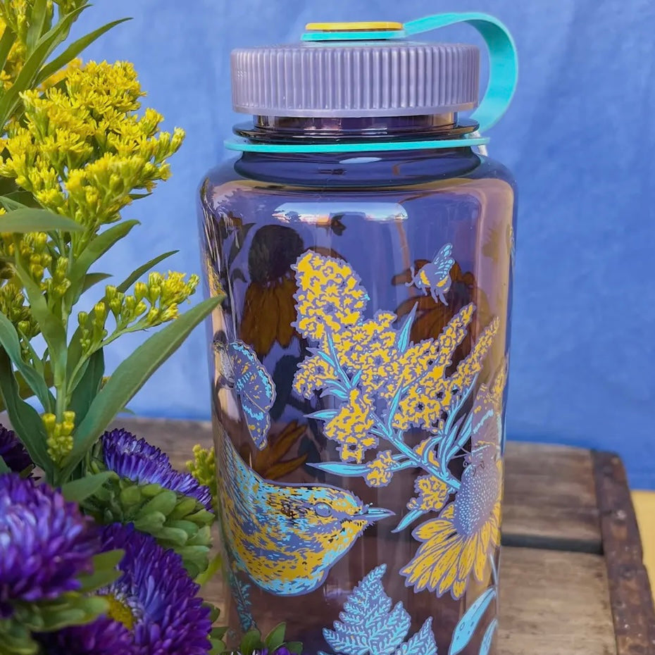 Mustard Beetle Illustration Prairie Warbler, 32oz Wide Mouth Nalgene Water Bottle