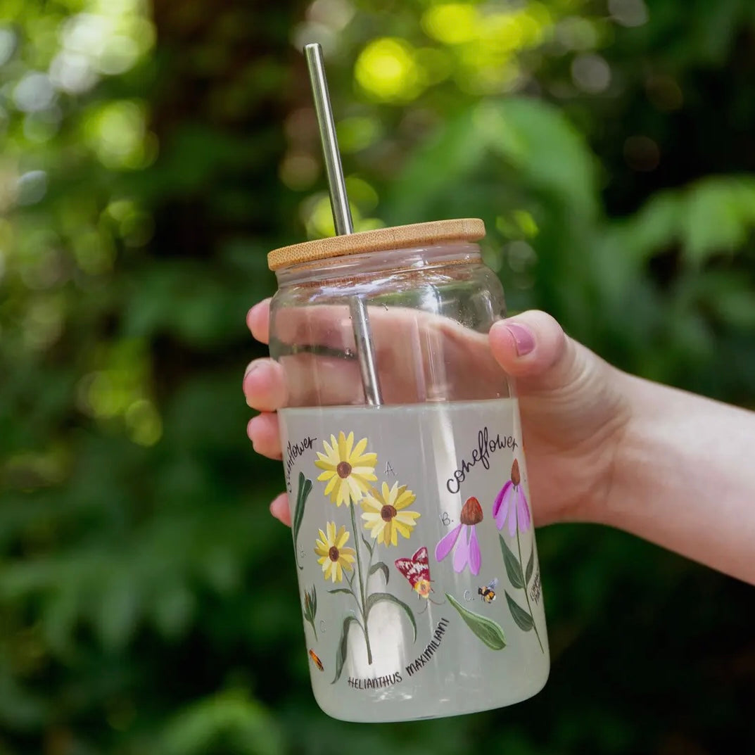 Printed Glass Coffee Cup with Lid