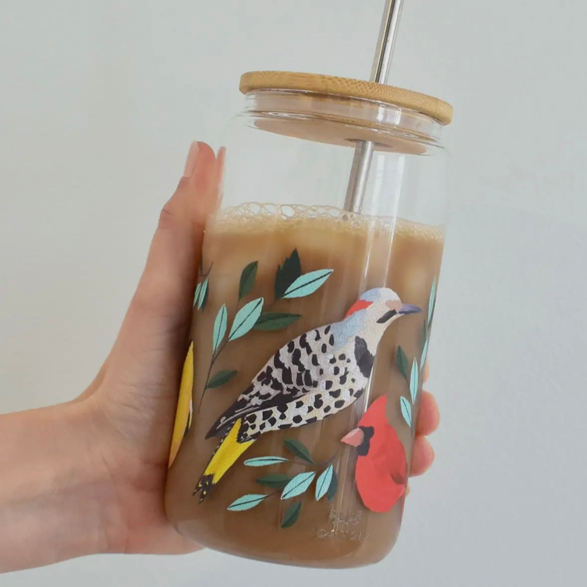 Printed Glass Coffee Cup with Lid