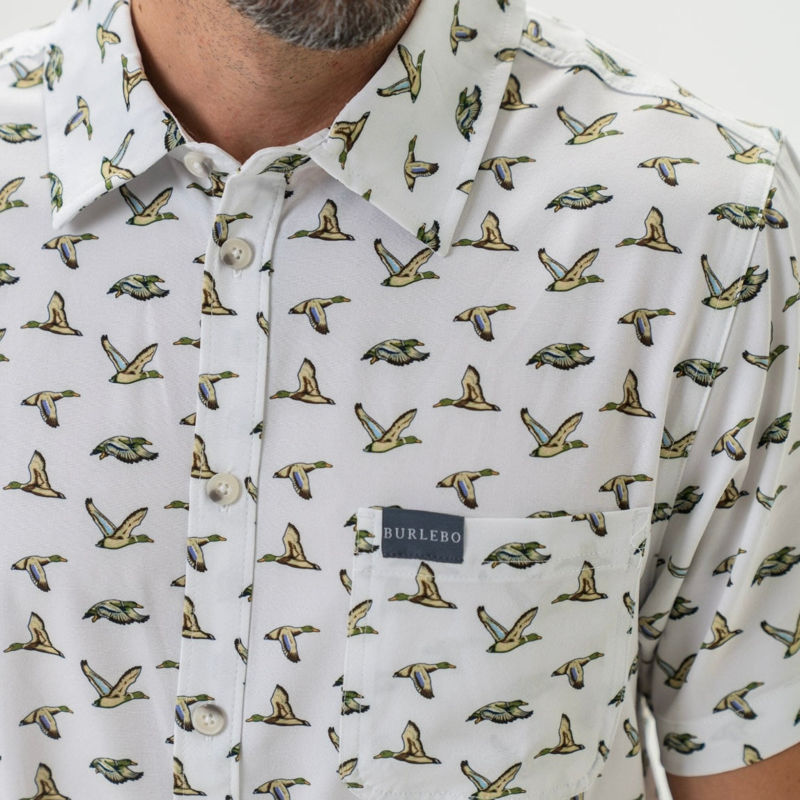 Burlebo Performance Button Up - Flying Mallard Ducks