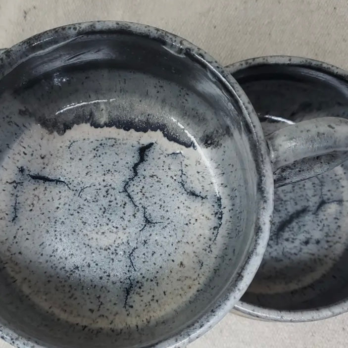 Turtle Hollow Pottery Flower Garden Soup Bowl in Snow Storm Glaze