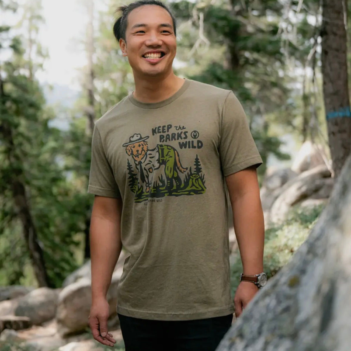 Keep Nature Wild Keep the Barks Wild Unisex Tee - Olive