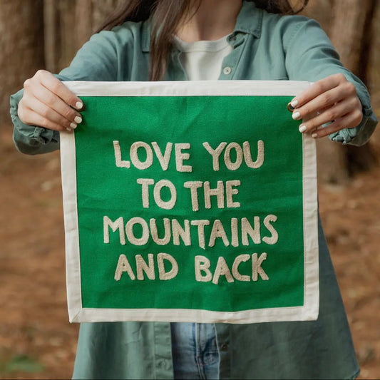 Mountains and Back Embroidered Canvas Banner