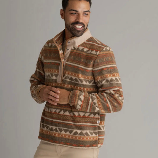 LIV Outdoor Men's Subzero Heavy Fleece Snap Tee in Sepia Aztec Stripe