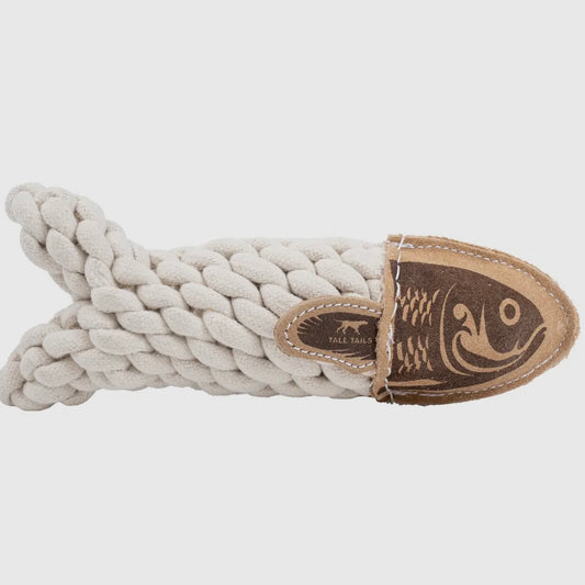 Natural Leather Crunch Fish Rope Dog Toy