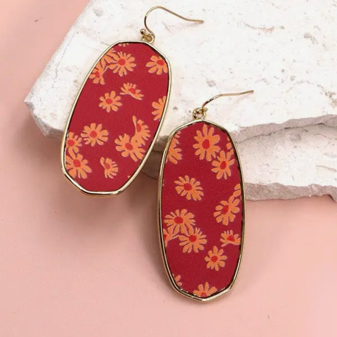Faux Leather Embossed Flower Drop Earrings