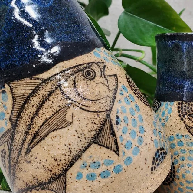 Turtle Hollow Pottery Dot Matrix Fish Cup