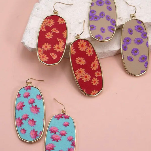 Faux Leather Embossed Flower Drop Earrings
