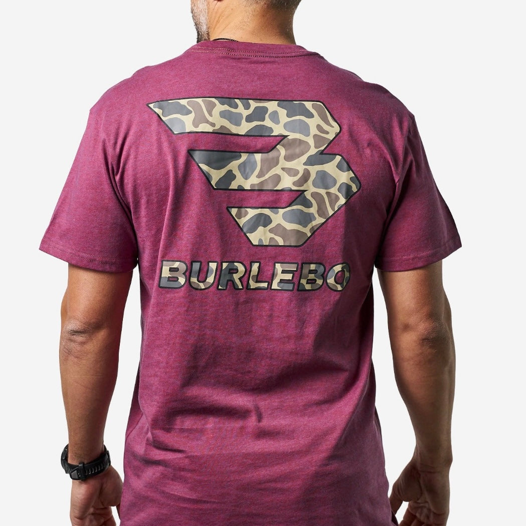 Burlebo Short Sleeve Tee - Flying B Classic Deer Camo - Heather Wine