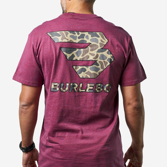 Burlebo Short Sleeve Tee - Flying B Classic Deer Camo - Heather Wine