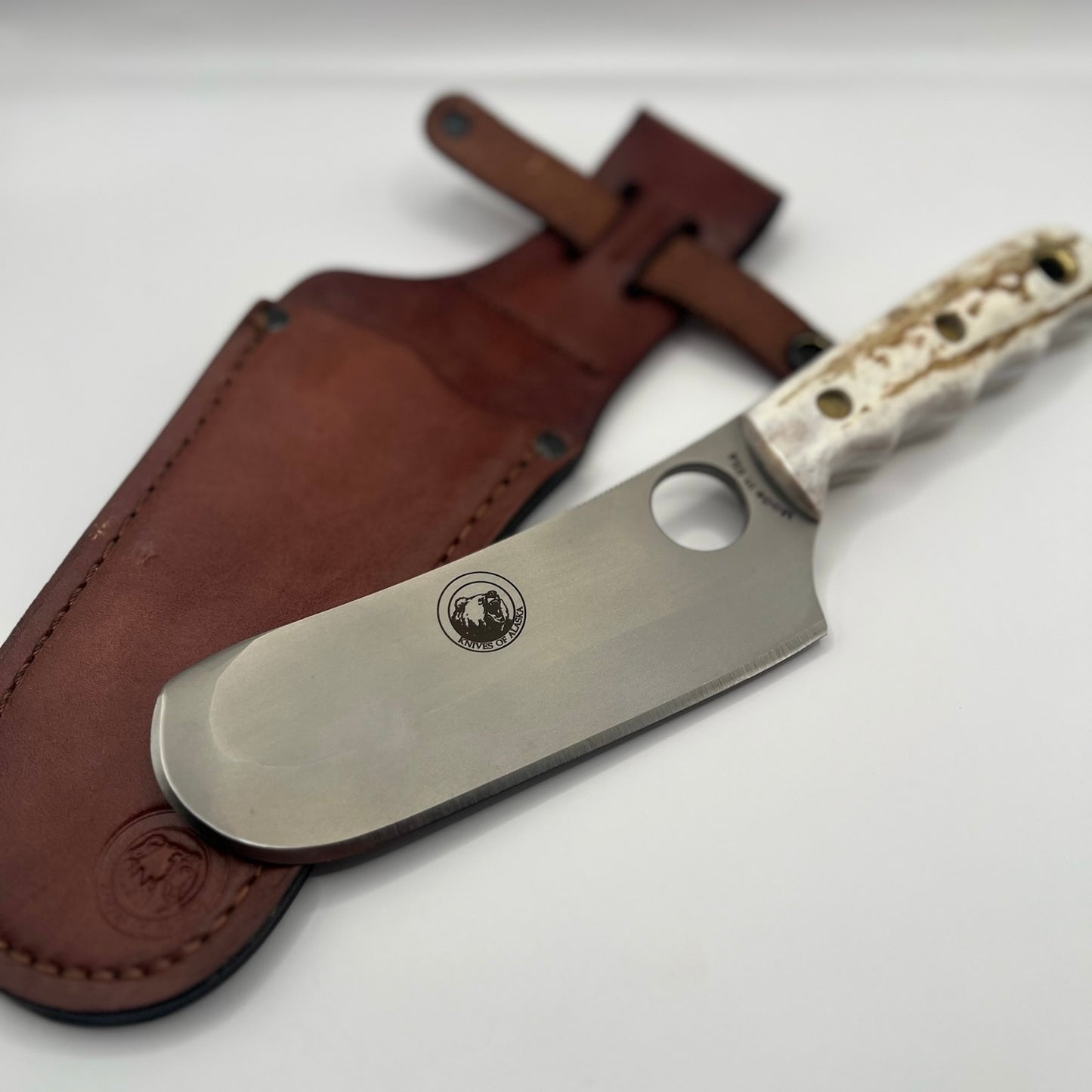 Knives of Alaska Brown Bear Skinner/Cleaver in genuine elk stag