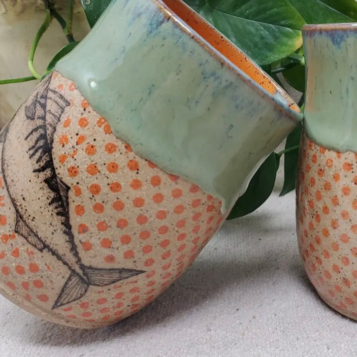 Turtle Hollow Pottery Orange Polka Dot Fish