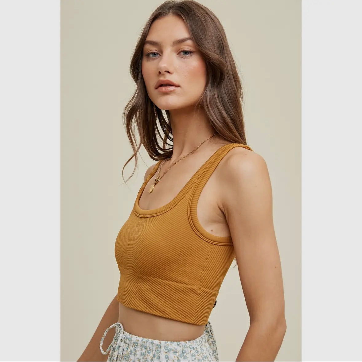 Chevron Ribbed Seamless Padded Bralette in Honey Golden