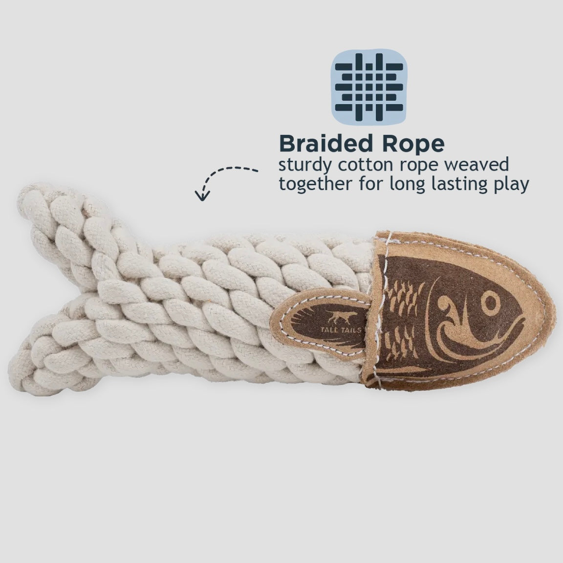 Natural Leather Crunch Fish Rope Dog Toy