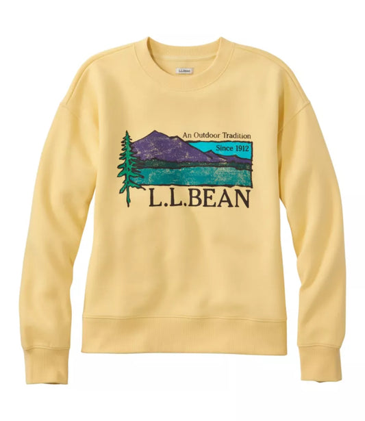 L.L. Bean Mountain Classic Logo Crew Sweatshirt W's Reg Straw Painted Outdoor Tradition
