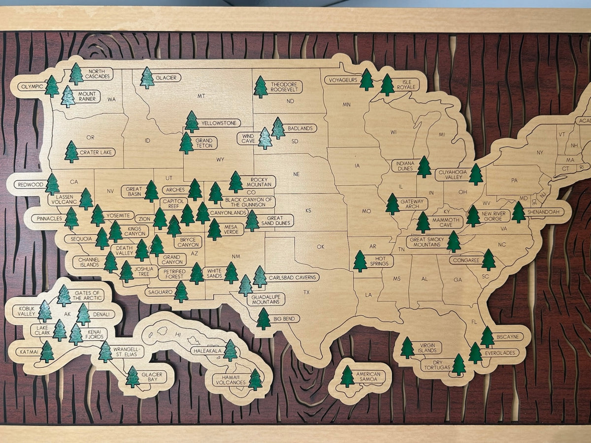 National Park Map Wood Sign (3 Layer)