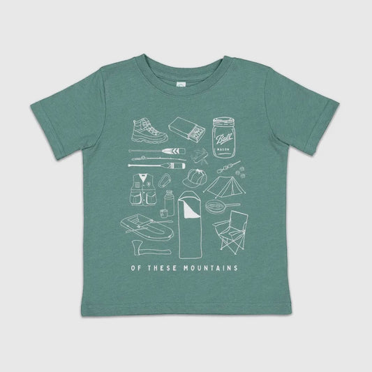 Of These Mountains Camping Gear Toddler Tee in Basil