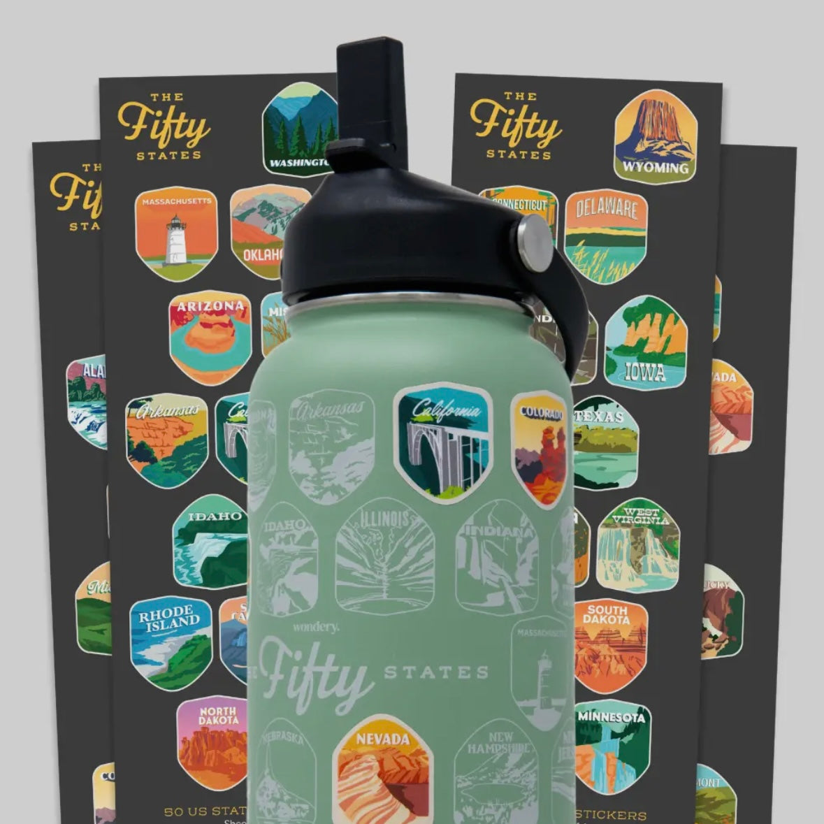 Wondery Outdoors Fifty States Bucket List Water Bottle