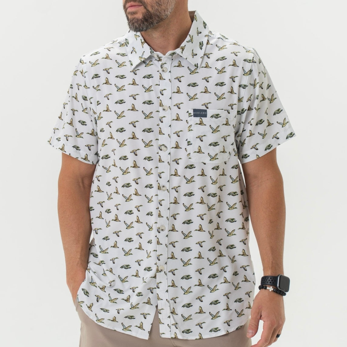 Burlebo Performance Button Up - Flying Mallard Ducks