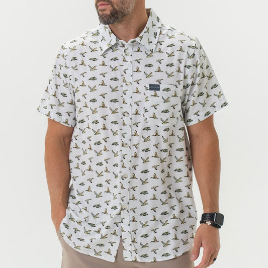 Burlebo Performance Button Up - Flying Mallard Ducks