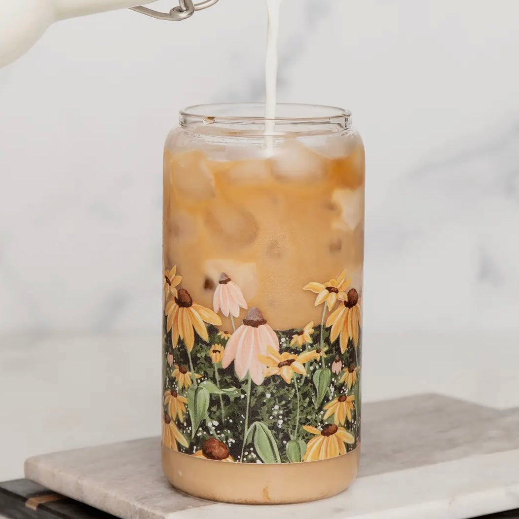 Printed Glass Coffee Cup with Lid