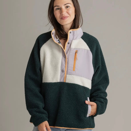 LIV Outdoor Women's Tara Quarter Snap Berber Pullover in Ponderosa Pine Mix