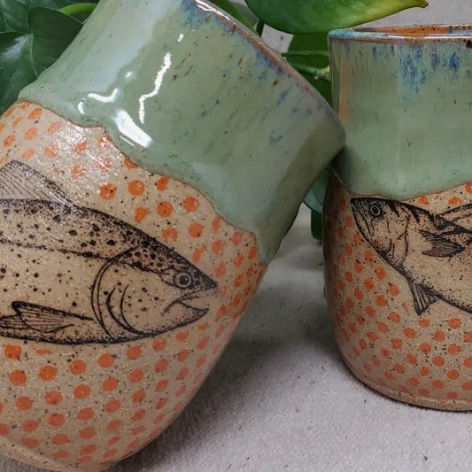 Turtle Hollow Pottery Orange Polka Dot Fish