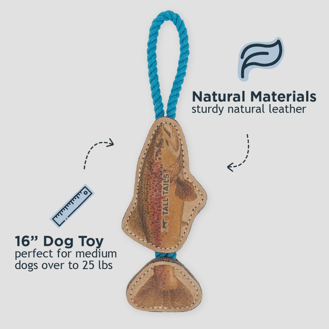 Natural Leather Jointed Trout Tug Dog Toy