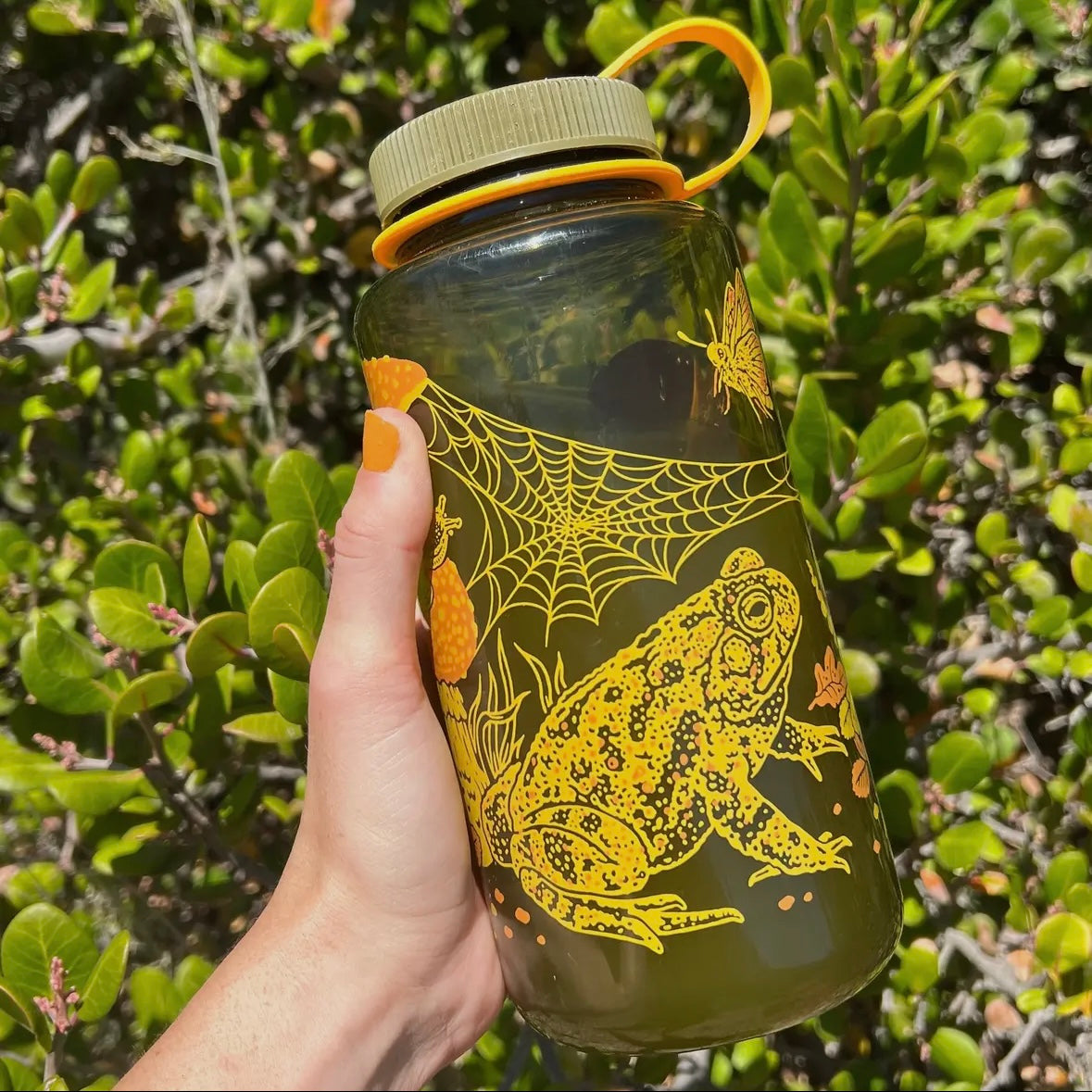 Mustard Beetle Illustration Toad & Mushrooms, 32oz Wide Mouth Nalgene Water Bottle