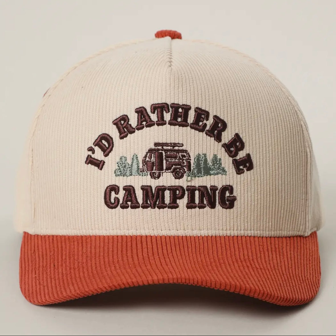 I'd Rather Be Camping 3D Embroidered Corduroy Trucker Hat