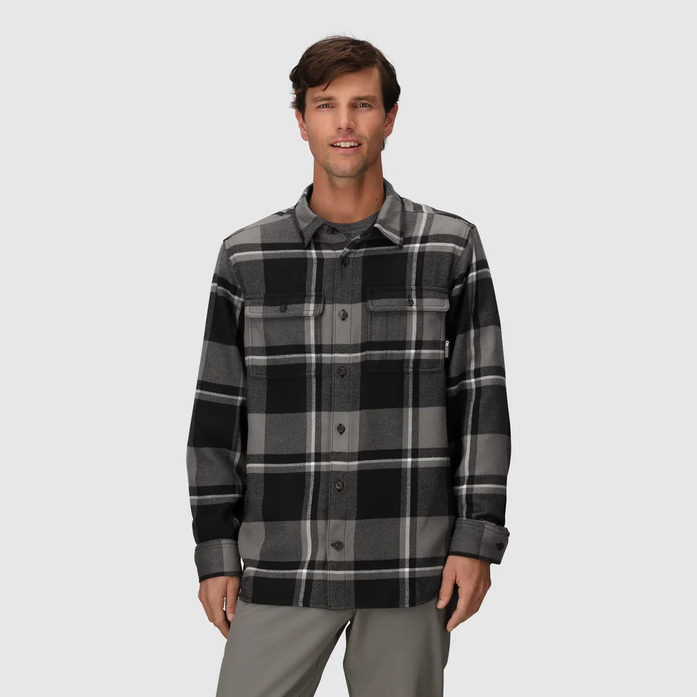 Outdoor Research Men's Feedback Flannel Twill Shirt Black / Pewter Plaid