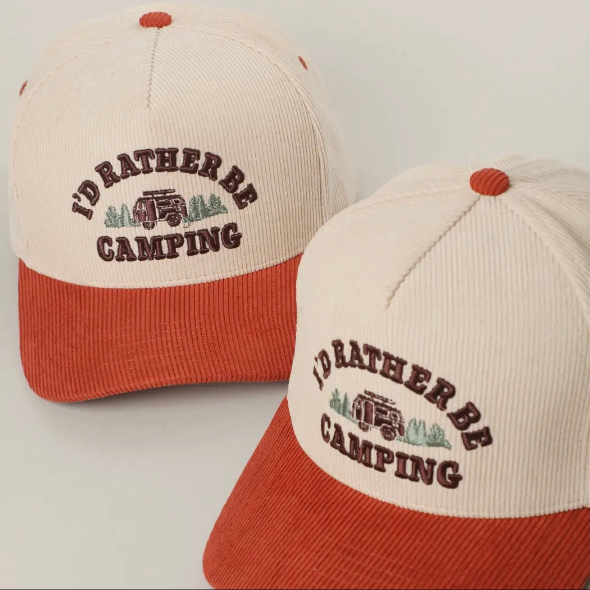 I'd Rather Be Camping 3D Embroidered Corduroy Trucker Hat