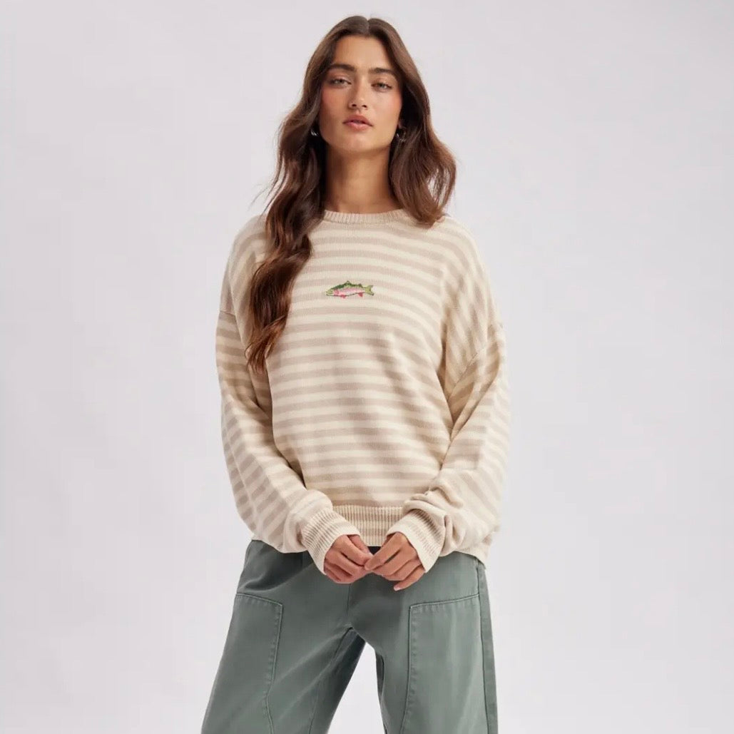 Striped Fish Coastal Graphic
Crew Neck Sweater - Taupe / Sand
