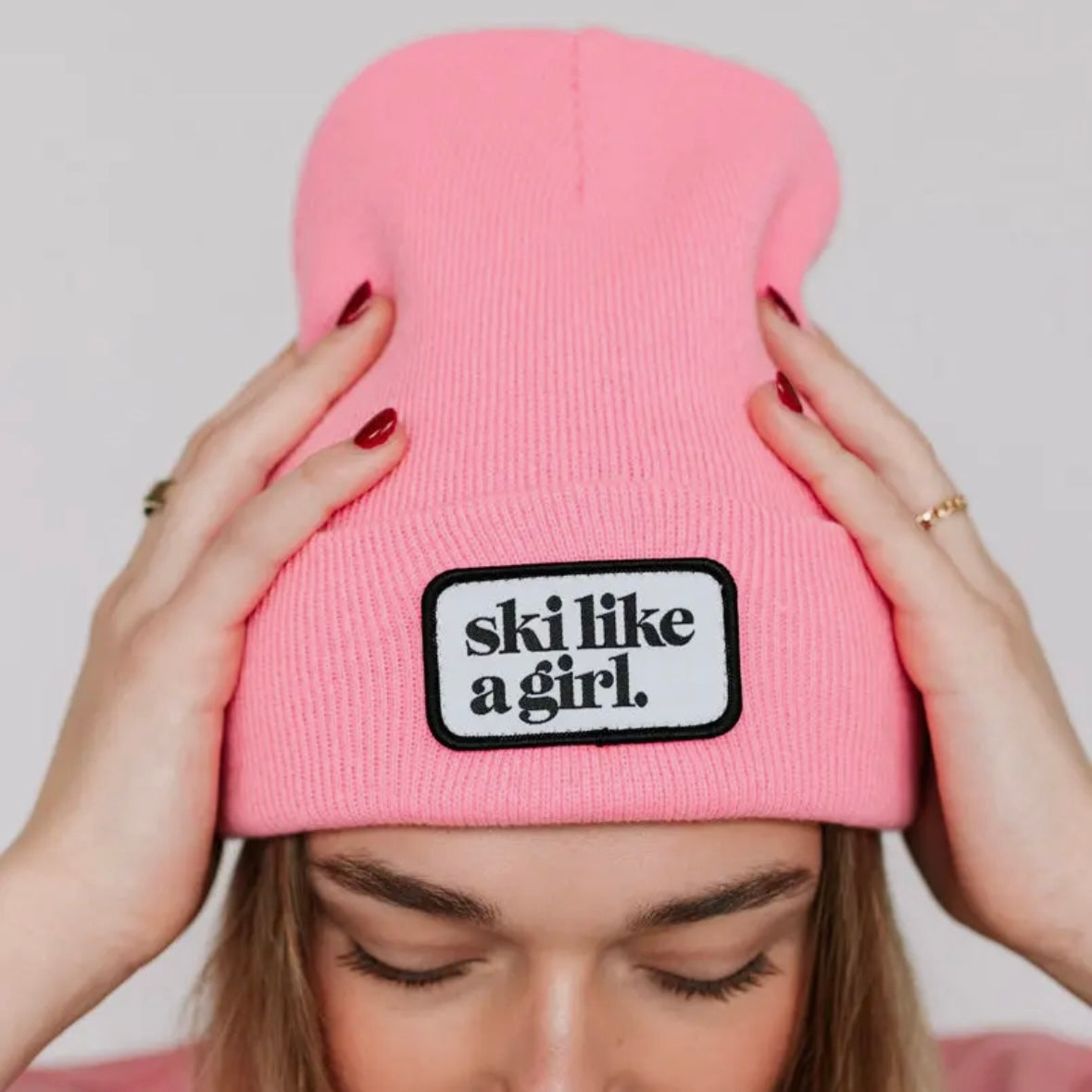 Ski Like a Girl Barbie Patch Beanie