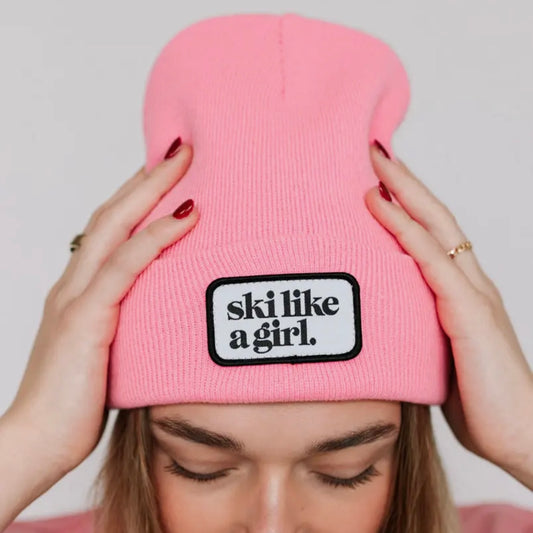 Ski Like a Girl Barbie Patch Beanie